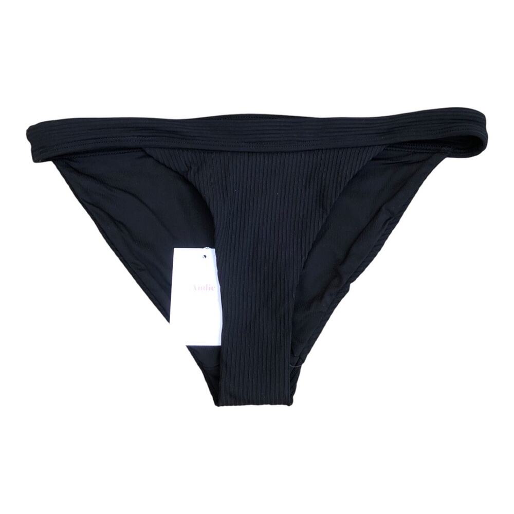 Andie NWT The Bold Banded Cheeky Rib Flattering Bikini Bottom Black Medium - Picture 3 of 16